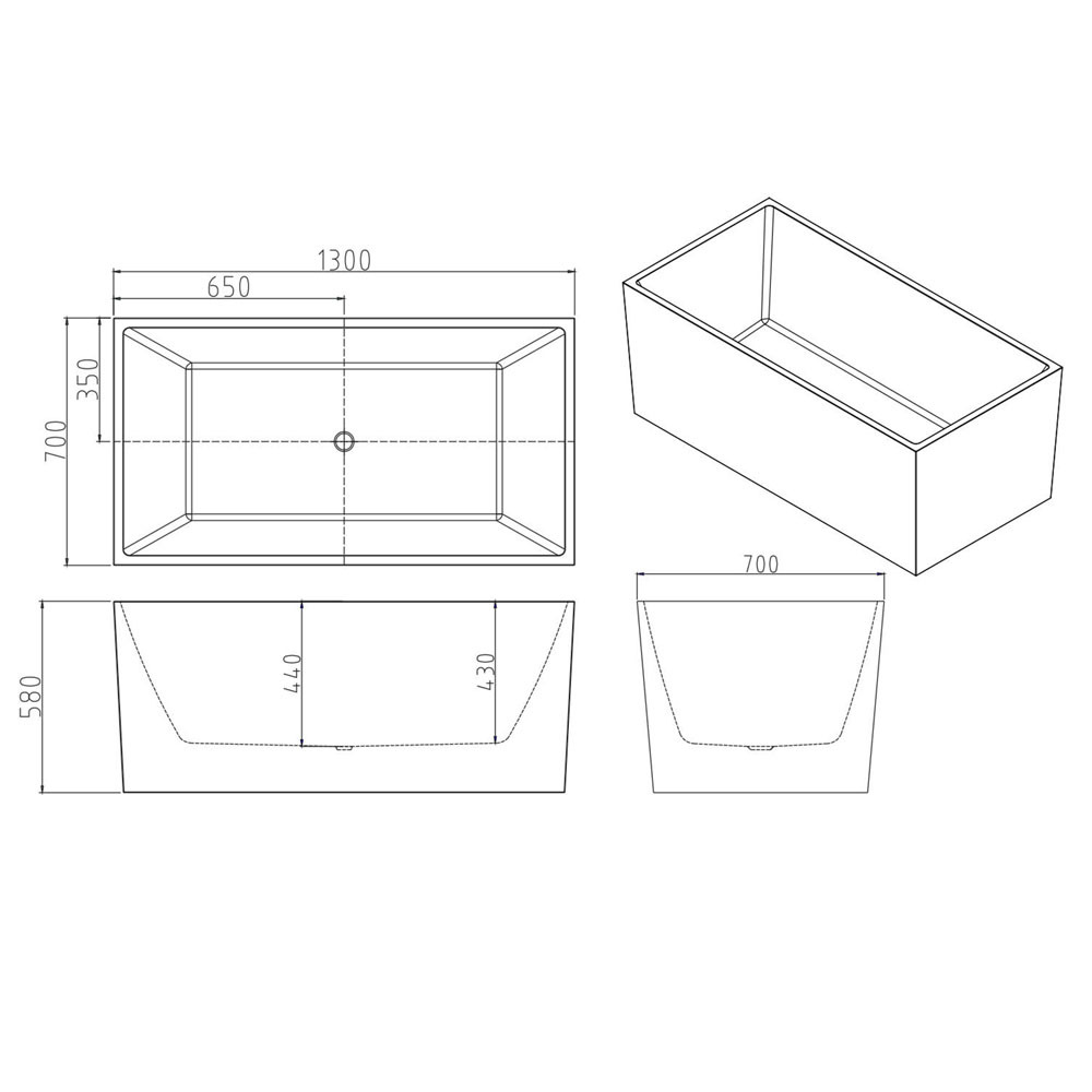 Albany Gloss White Rectangular Acrylic Freestanding Bath with Overflow