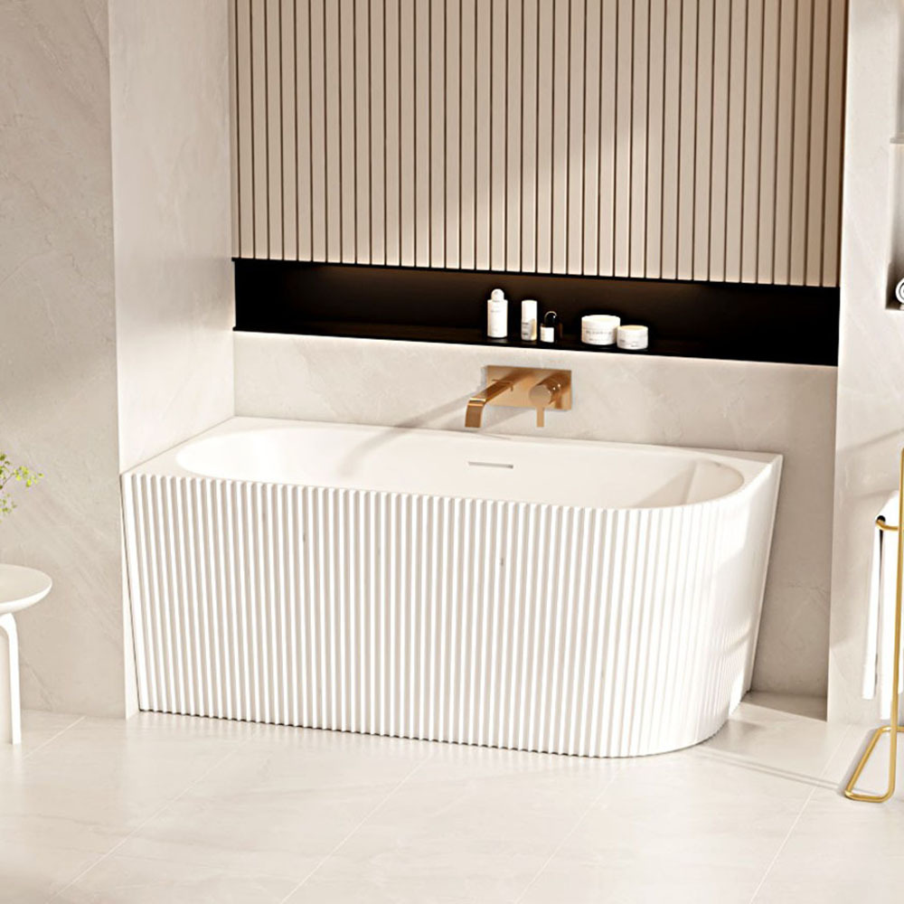 Salem Matte White Oval Acrylic Corner Bath with Overflow