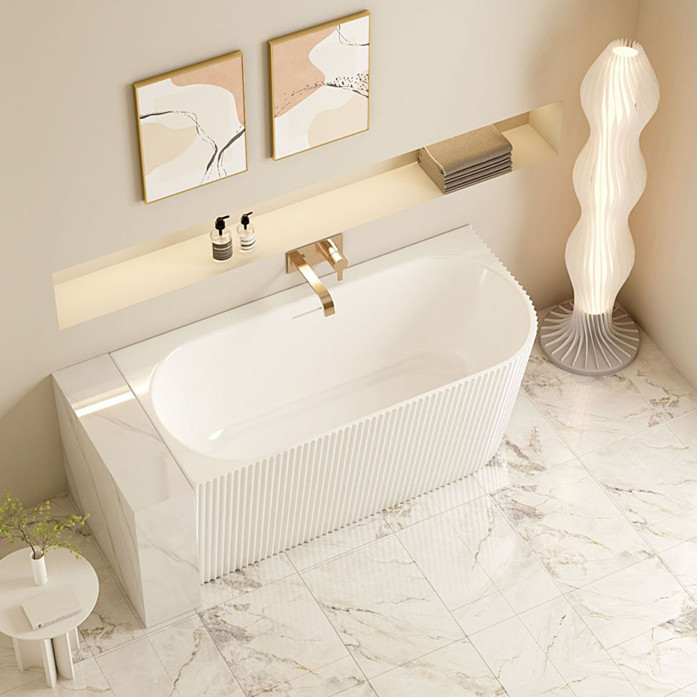 Salem Matte White Oval Acrylic Corner Bath with Overflow