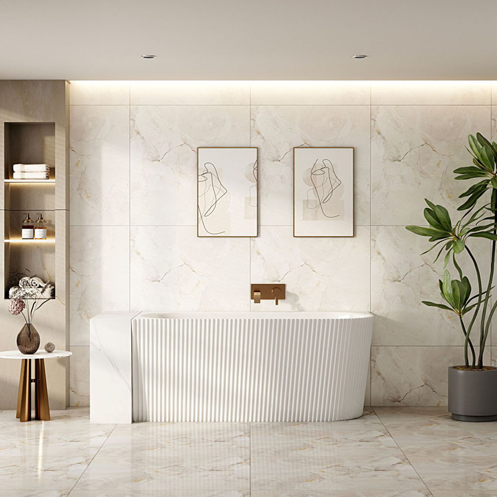 Salem Matte White Oval Acrylic Corner Bath with Overflow