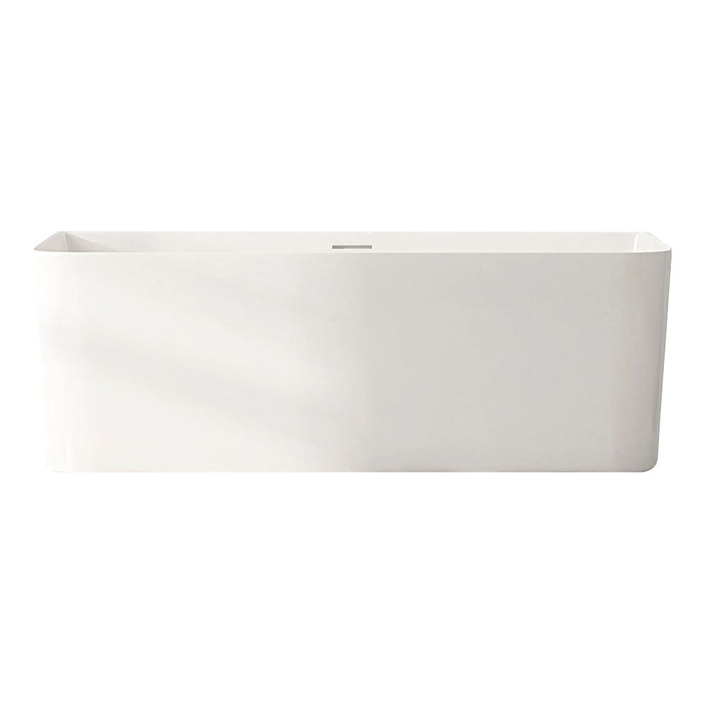 Bessemer Gloss White Rectangular Acrylic Back to Wall Bath with Overflow