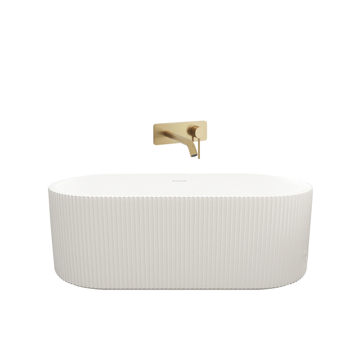 Salem Oval Acrylic Freestanding Bath with Brushed Gold Wall Mixer Set