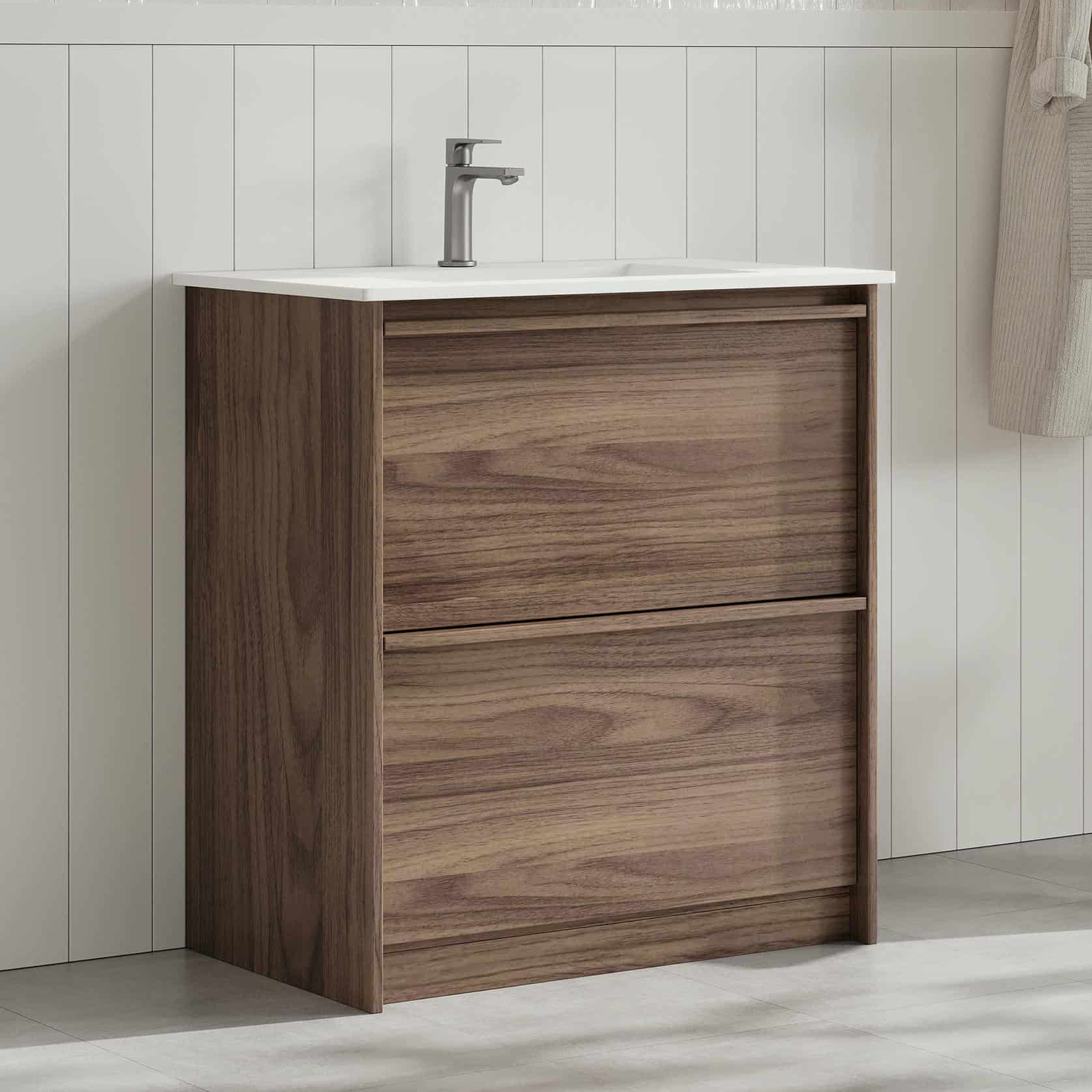 Malie 750mm Notaio Walnut Freestanding Single Vanity with Ceramic Countertop