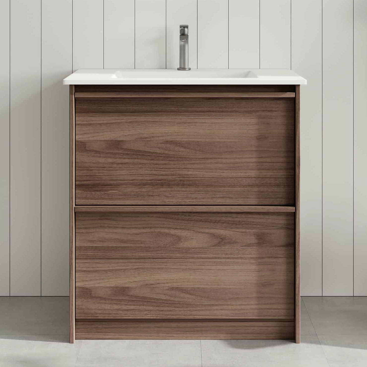 Malie 750mm Notaio Walnut Freestanding Single Vanity with Ceramic Countertop