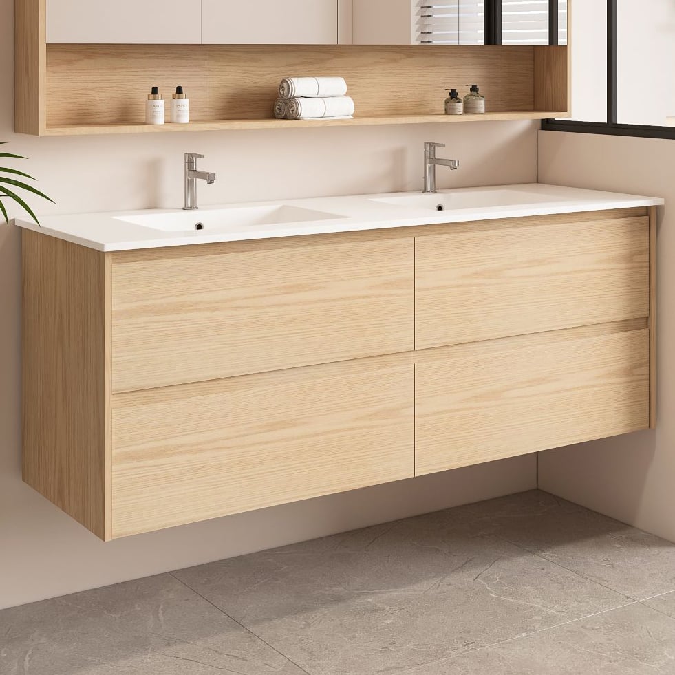 Laulea 1500mm Wall Hung Double Vanity with Ceramic Countertop