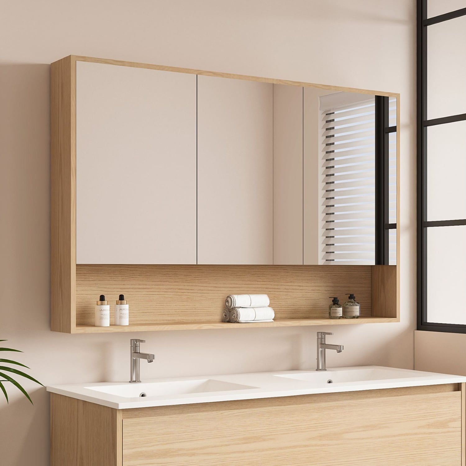 Laulea 1200mm Mirrored Shaving Cabinet with Open Shelf