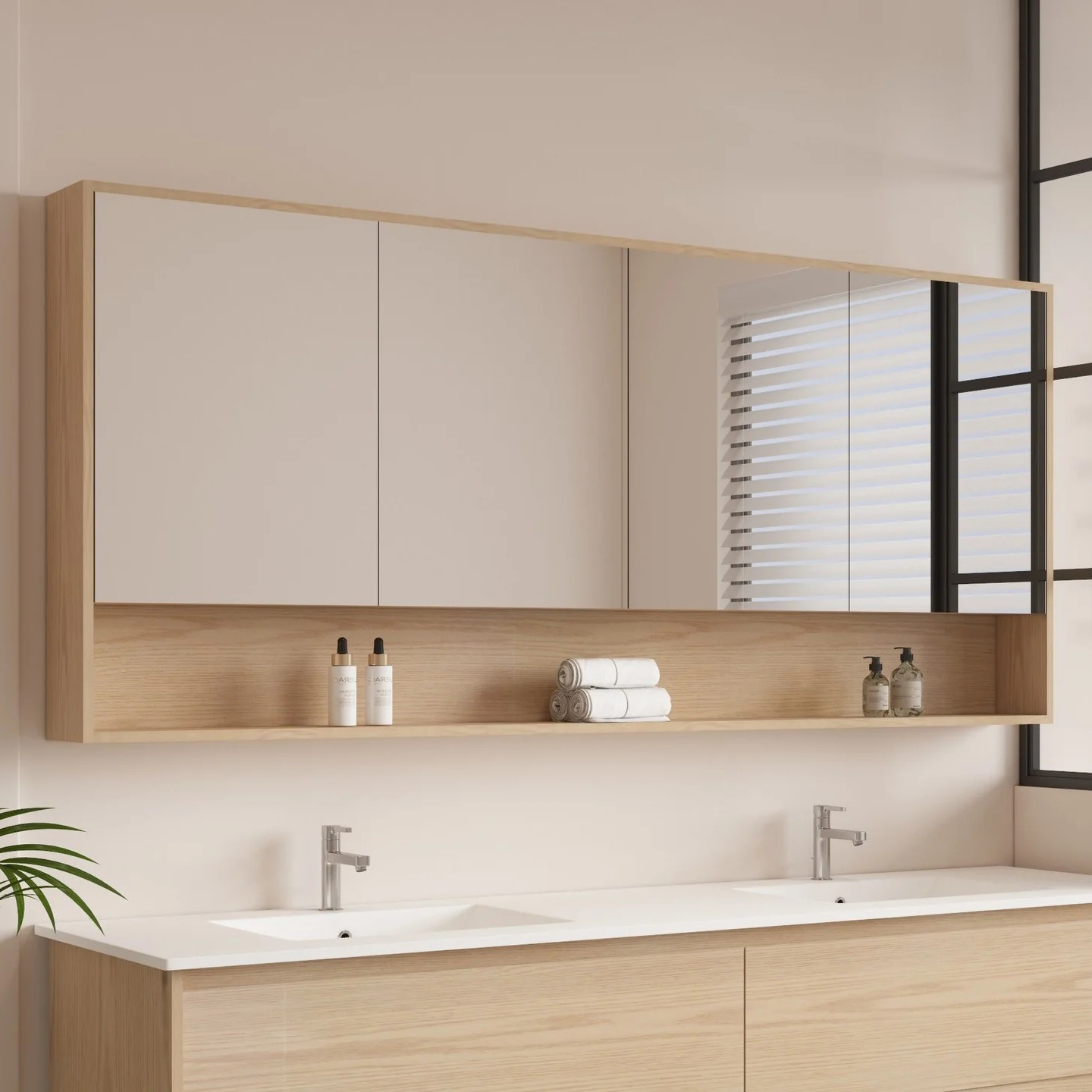 Laulea 1800mm Mirrored Shaving Cabinet with Open Shelf