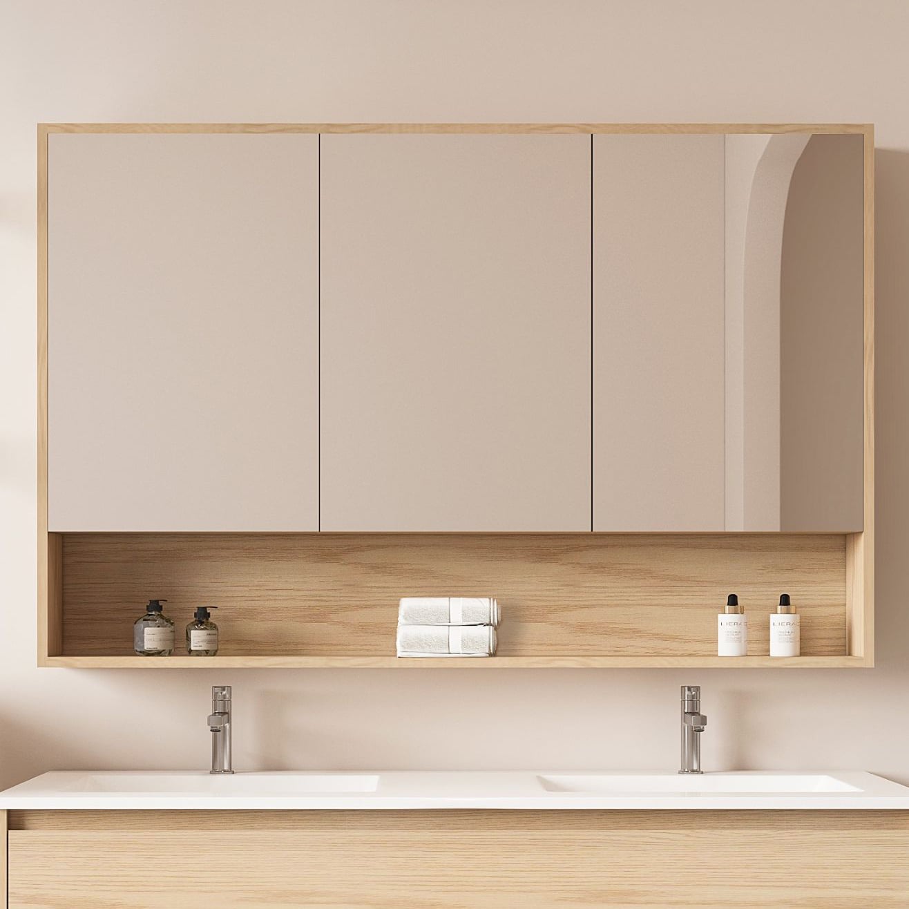 Laulea 1200mm Mirrored Shaving Cabinet with Open Shelf