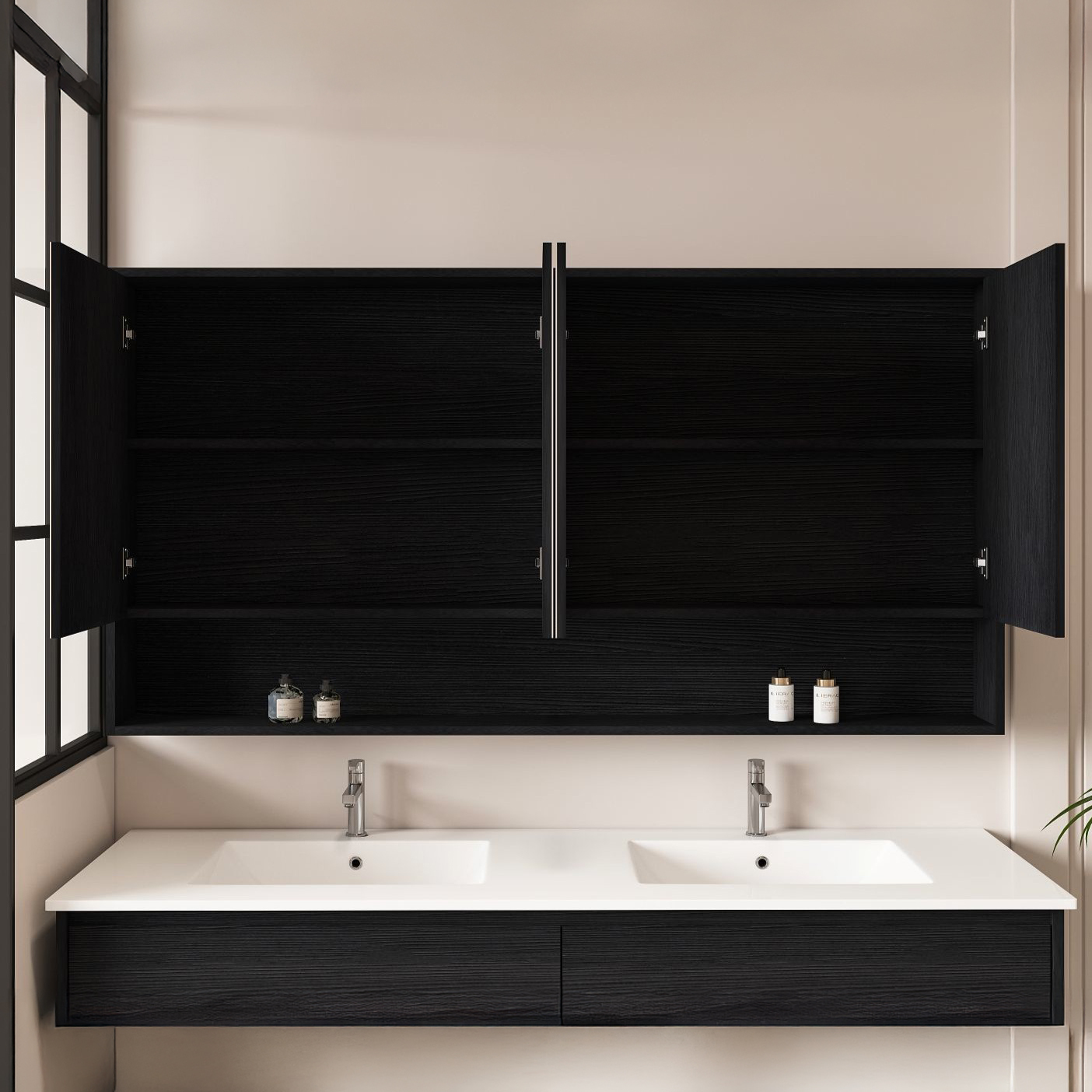 Laulea 1500mm Mirrored Shaving Cabinet with Open Shelf