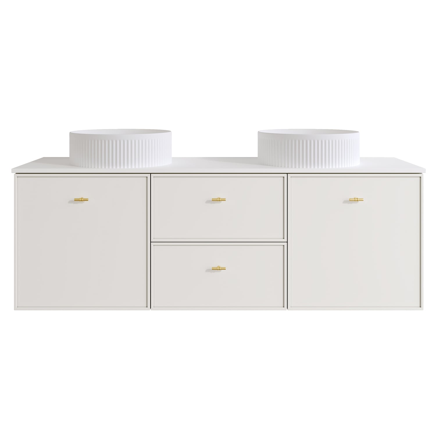 Wailani 1500mm Matte White Wall Hung Double Vanity with Stone Countertop