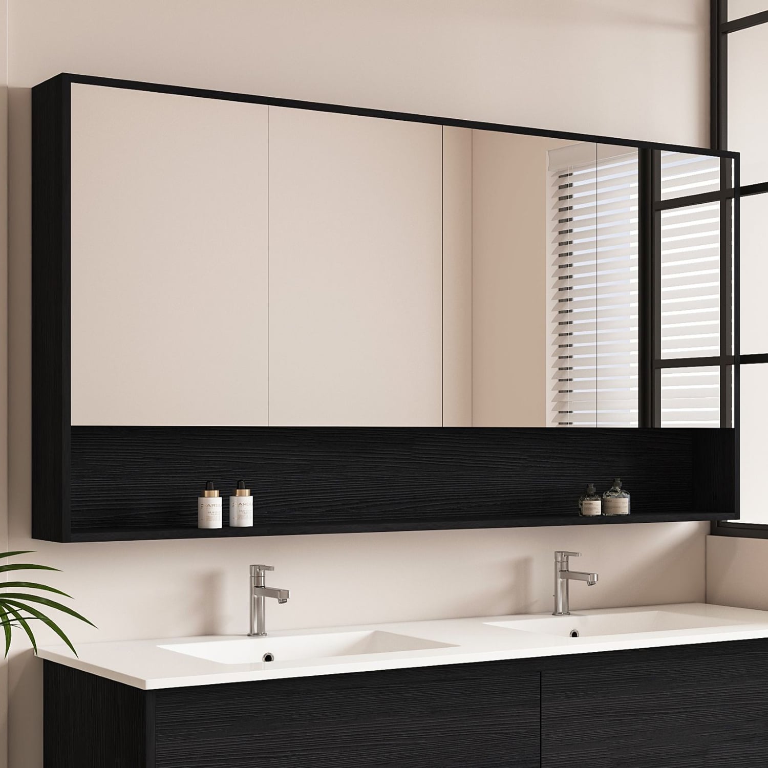 Laulea 1500mm Mirrored Shaving Cabinet with Open Shelf