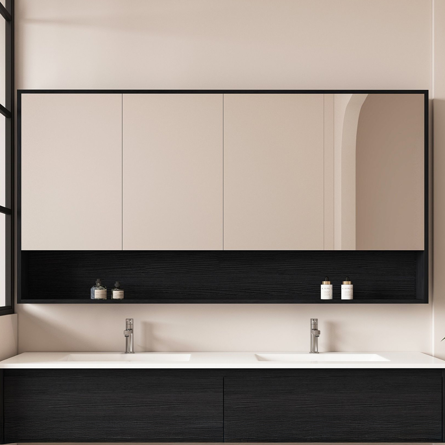 Laulea 1500mm Mirrored Shaving Cabinet with Open Shelf