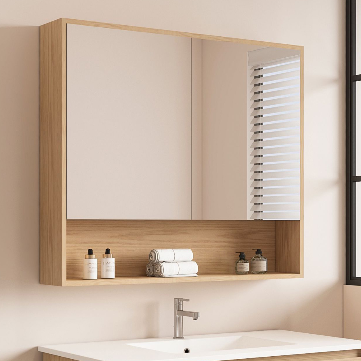 Laulea 900mm Mirrored Shaving Cabinet with Open Shelf
