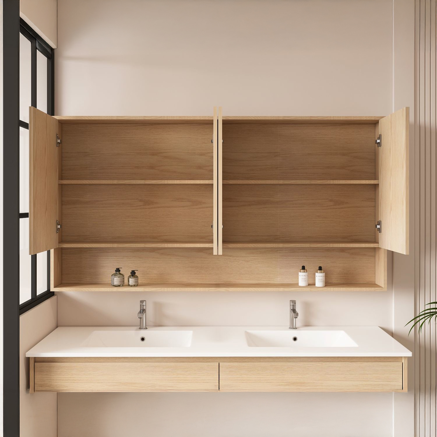 Laulea 1500mm Mirrored Shaving Cabinet with Open Shelf