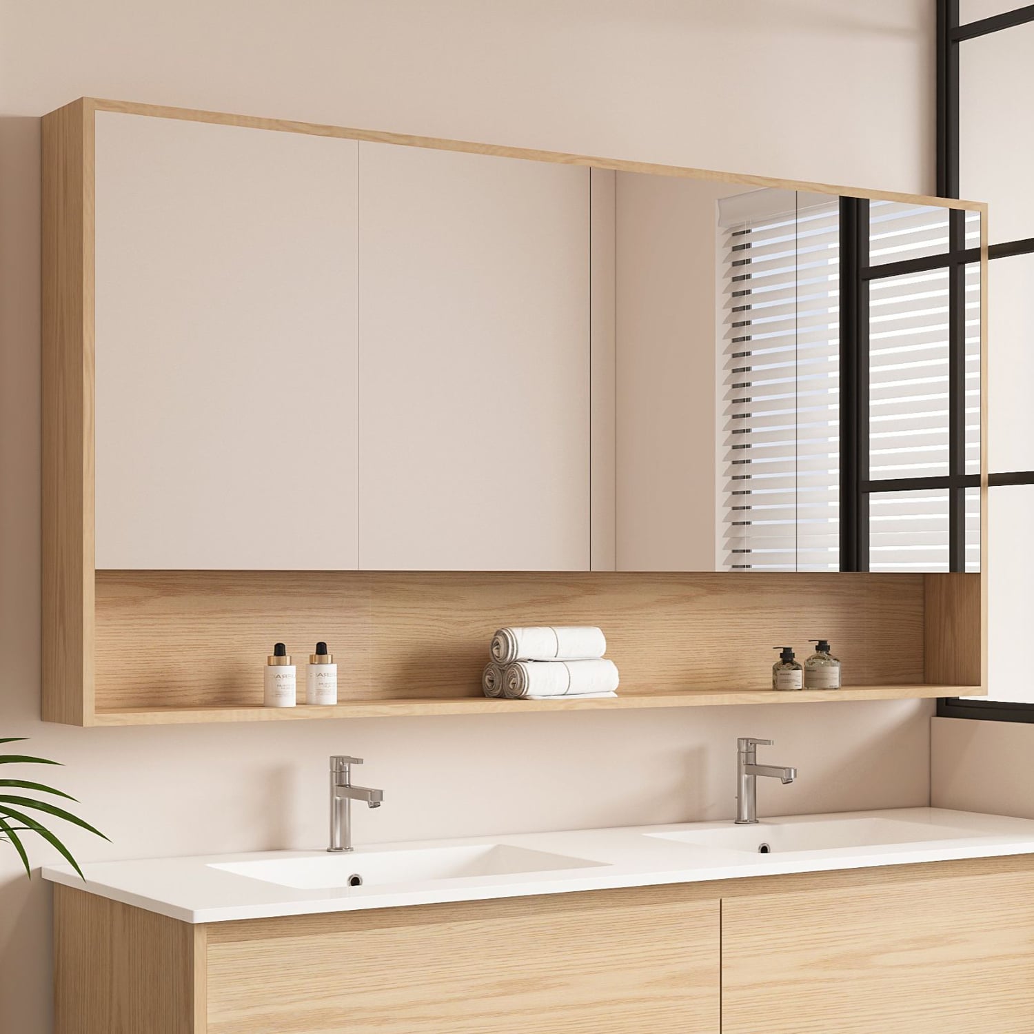Laulea 1500mm Mirrored Shaving Cabinet with Open Shelf