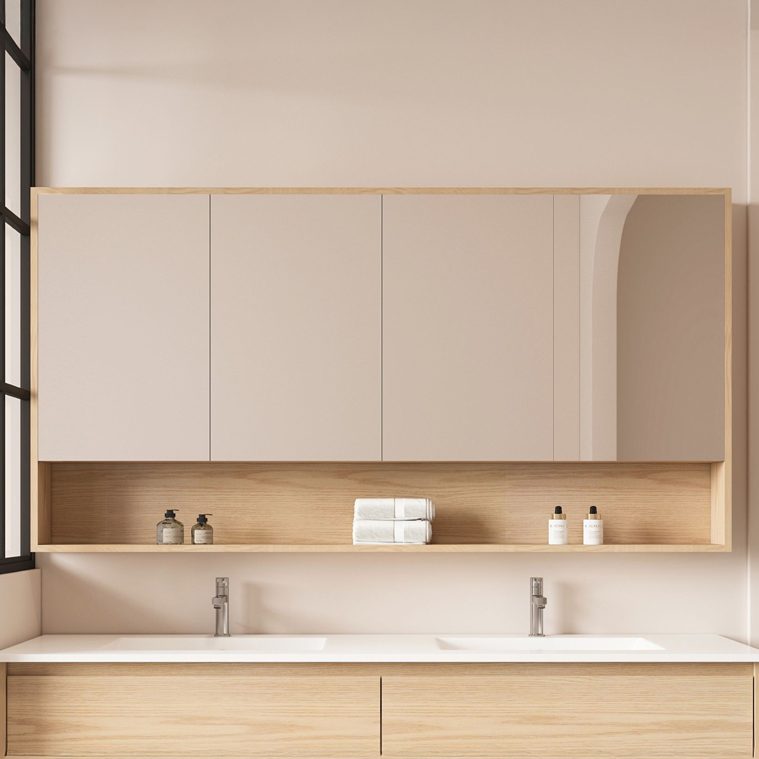 Laulea 1500mm Mirrored Shaving Cabinet with Open Shelf