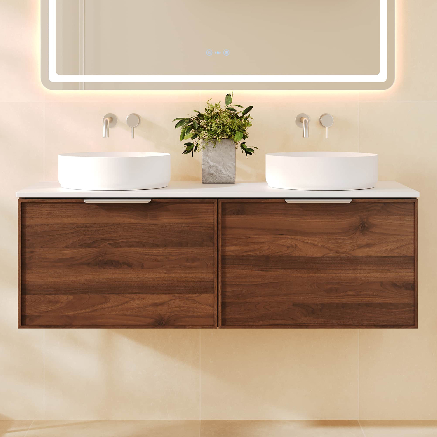 Ulualoha 1200mm Walnut Woodmatt Wall Hung Single Vanity with Stone Countertop