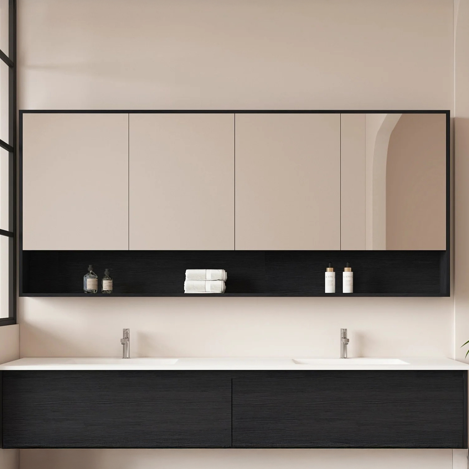 Laulea 1800mm Mirrored Shaving Cabinet with Open Shelf