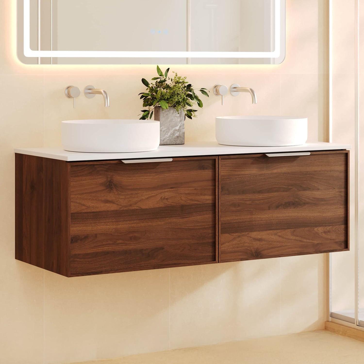 Ulualoha 1200mm Walnut Woodmatt Wall Hung Single Vanity with Stone Countertop