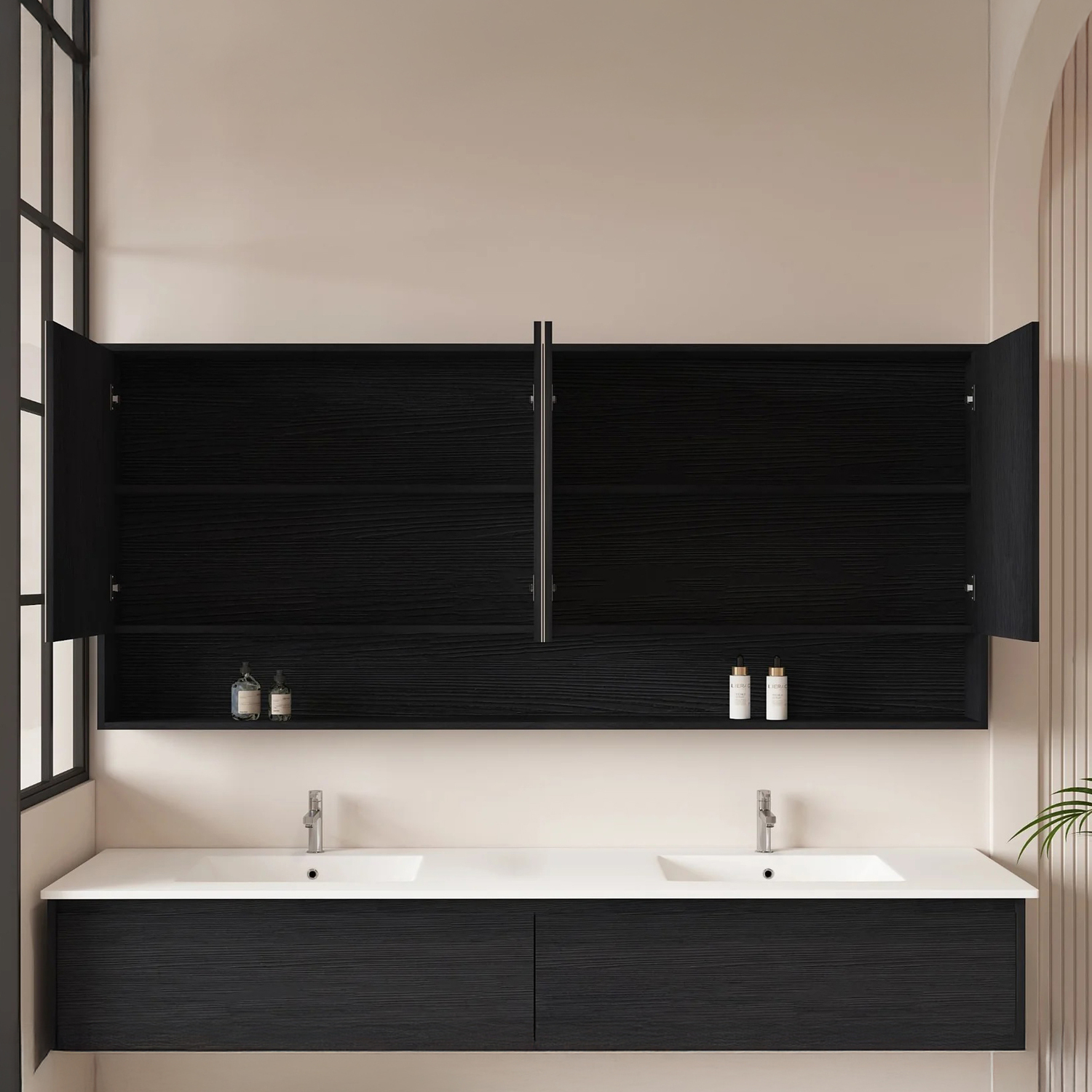 Laulea 1800mm Mirrored Shaving Cabinet with Open Shelf