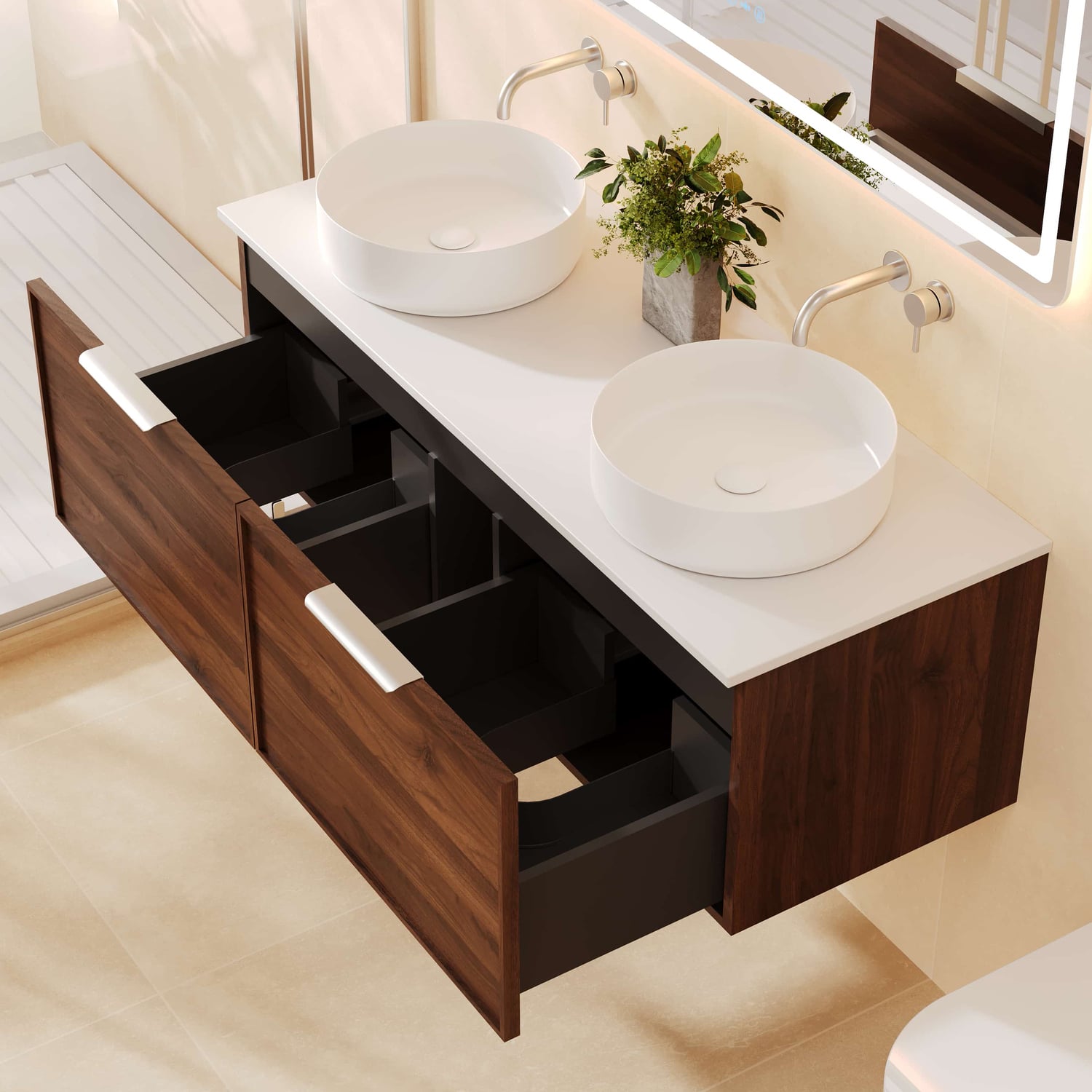 Ulualoha 1200mm Walnut Woodmatt Wall Hung Single Vanity with Stone Countertop