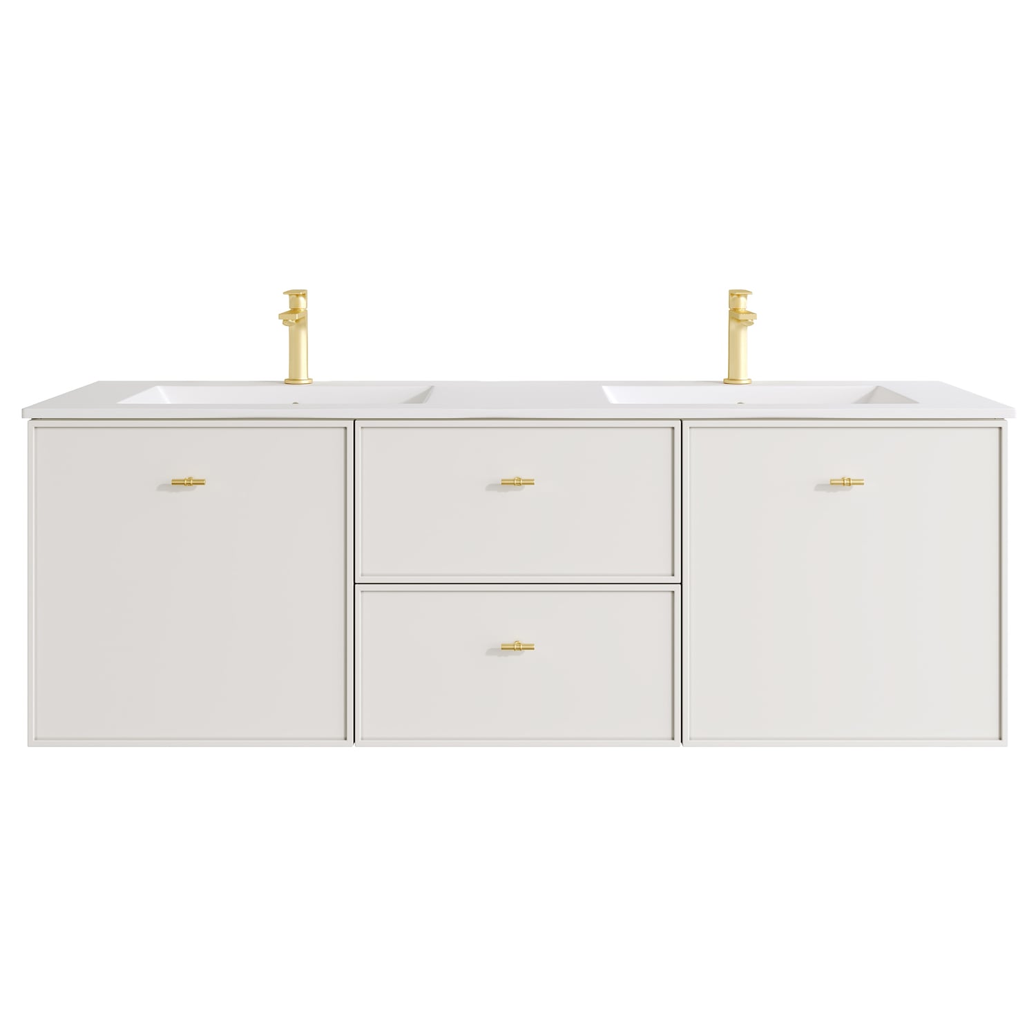 Nohoana 1500mm Matte White Wall Hung Double Vanity with Ceramic Countertop