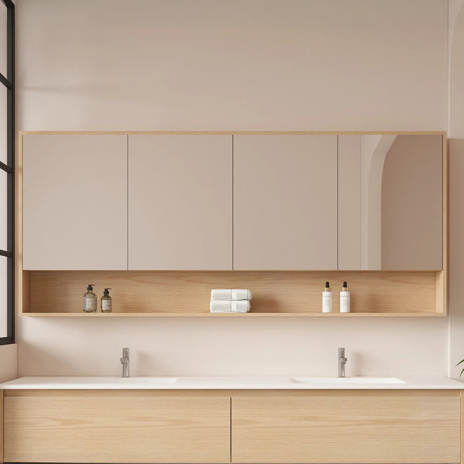 Laulea 1800mm Mirrored Shaving Cabinet with Open Shelf