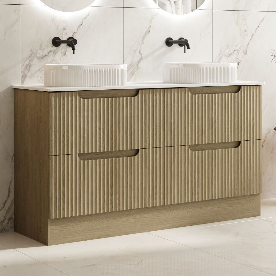 Lilinoe 1500mm Natural Oak Freestanding Double Vanity with Stone Countertop