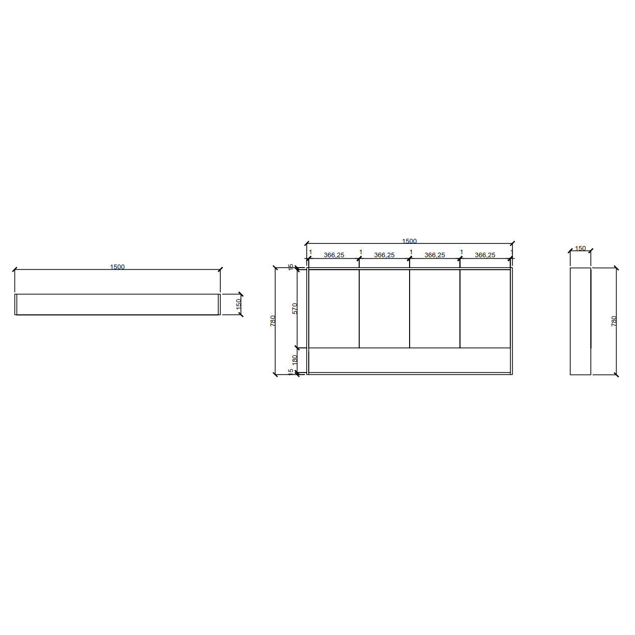 Laulea 1500mm Mirrored Shaving Cabinet with Open Shelf