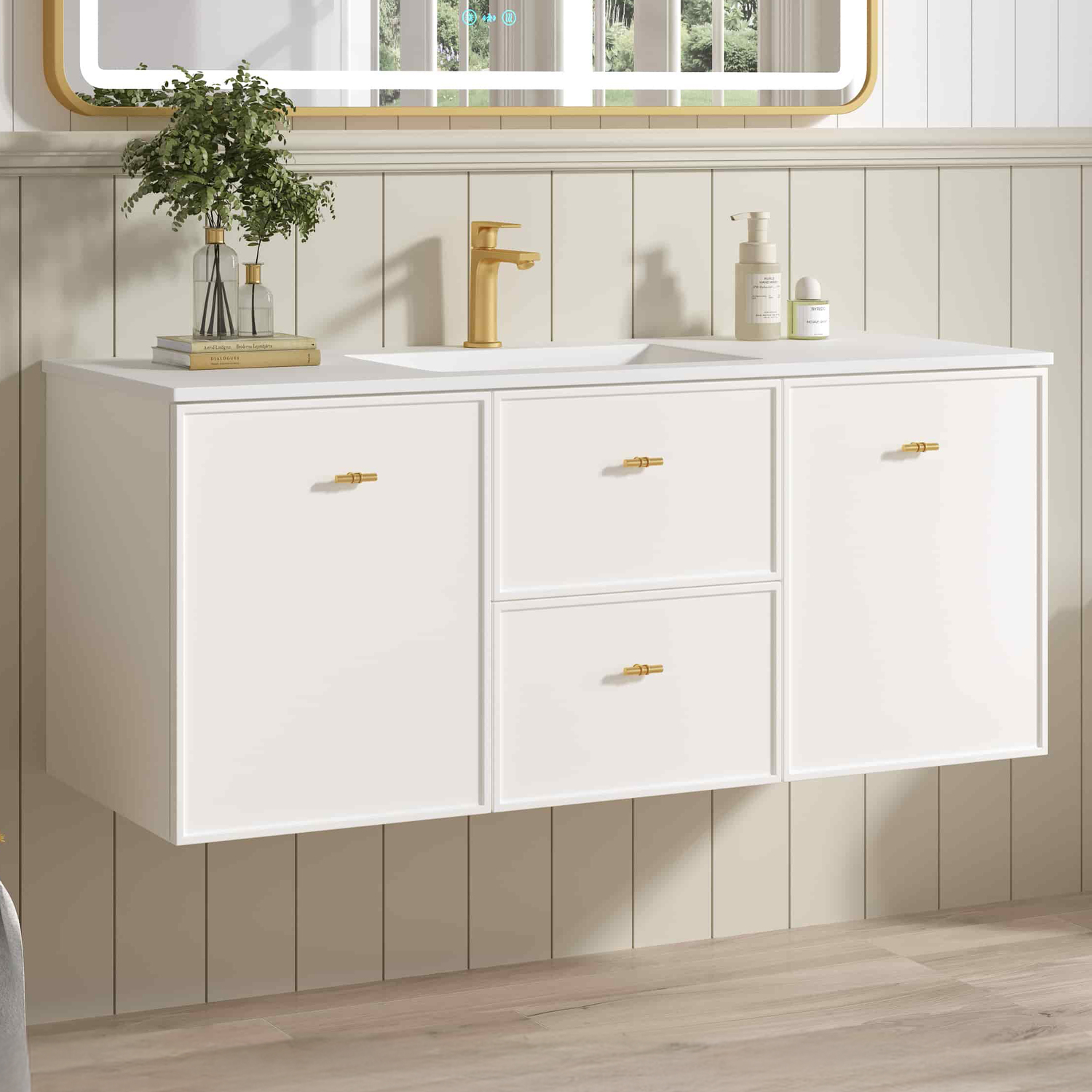 Nohoana 1200mm Matte White Wall Hung Single Vanity with Ceramic Countertop
