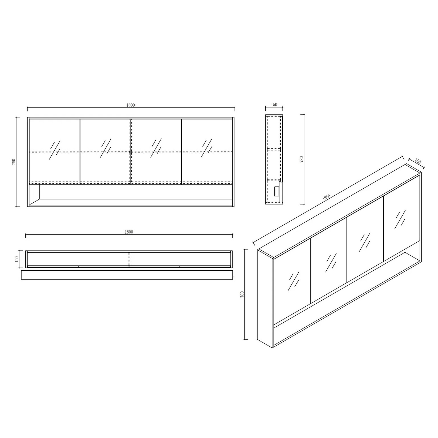 Laulea 1800mm Mirrored Shaving Cabinet with Open Shelf