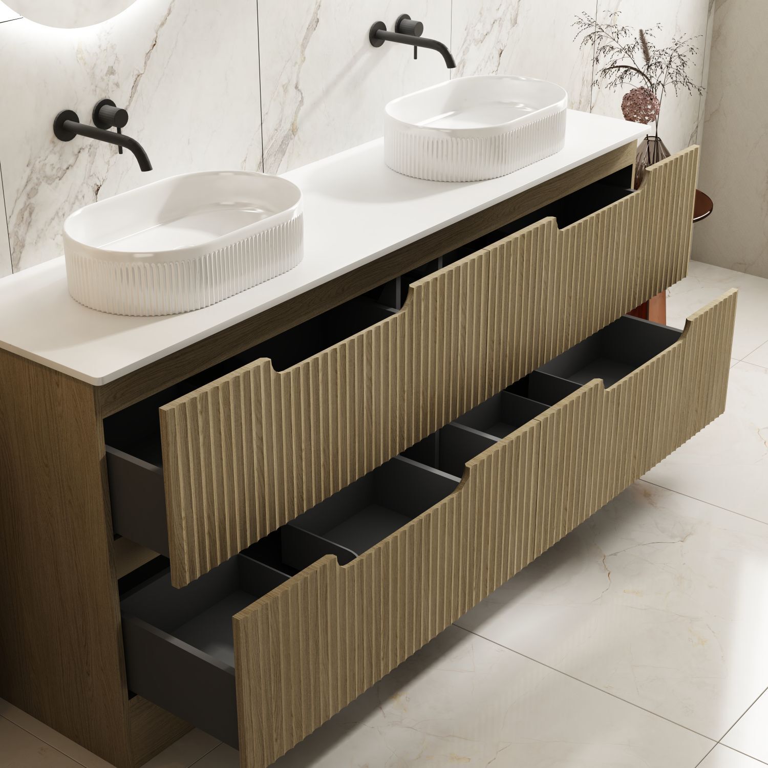 Lilinoe 1800mm Natural Oak Freestanding Double Vanity with Stone Countertop