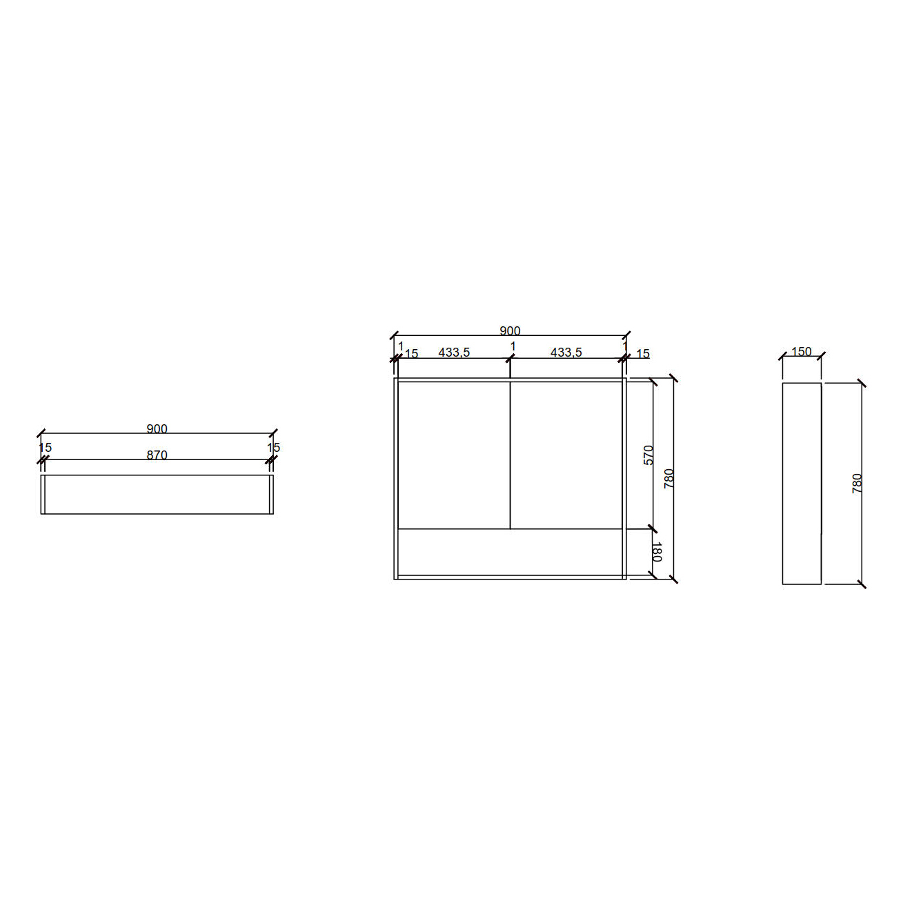 Laulea 900mm Mirrored Shaving Cabinet with Open Shelf