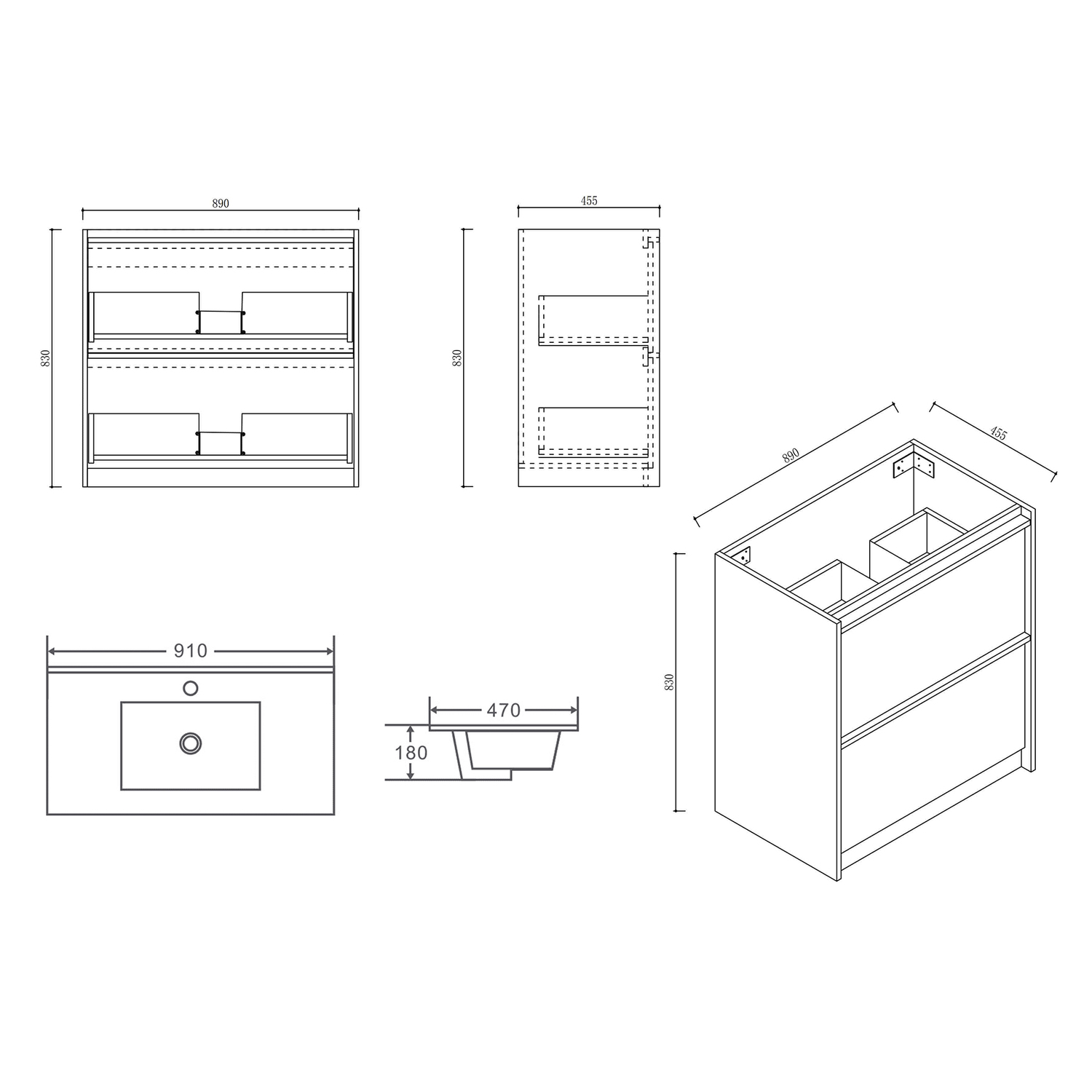 Malie 900mm Notaio Walnut Freestanding Single Vanity with Ceramic Countertop