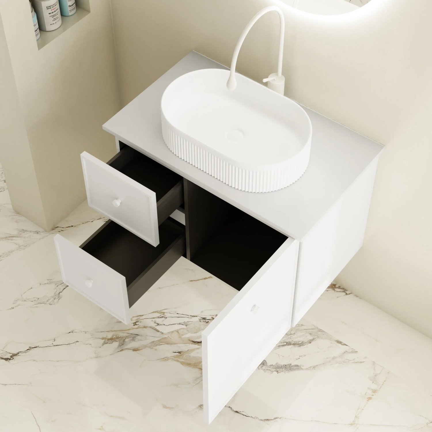 Palila 750mm Matte White Wall Hung Single Vanity with Stone Countertop