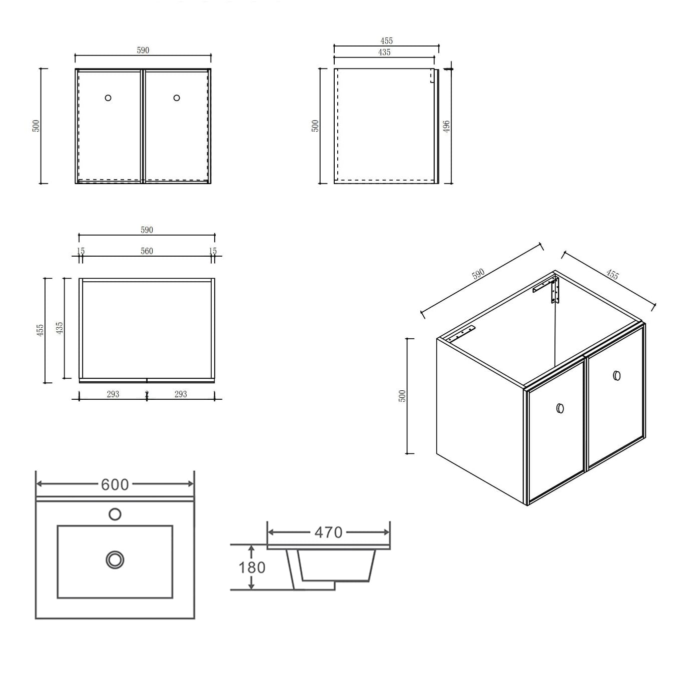 Nohoana 600mm Matte White Wall Hung Single Vanity with Ceramic Countertop