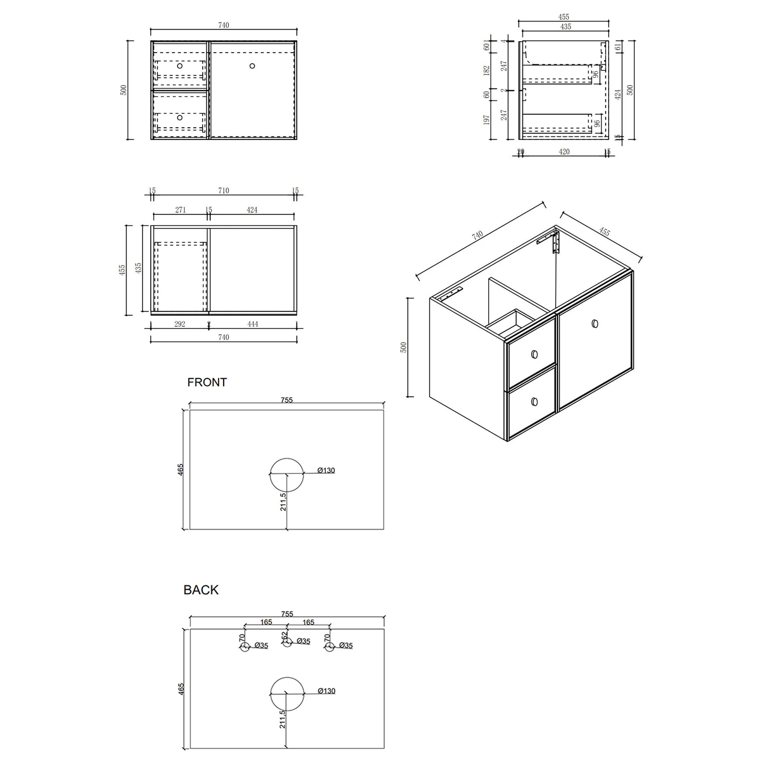 Palila 750mm Matte White Wall Hung Single Vanity with Stone Countertop