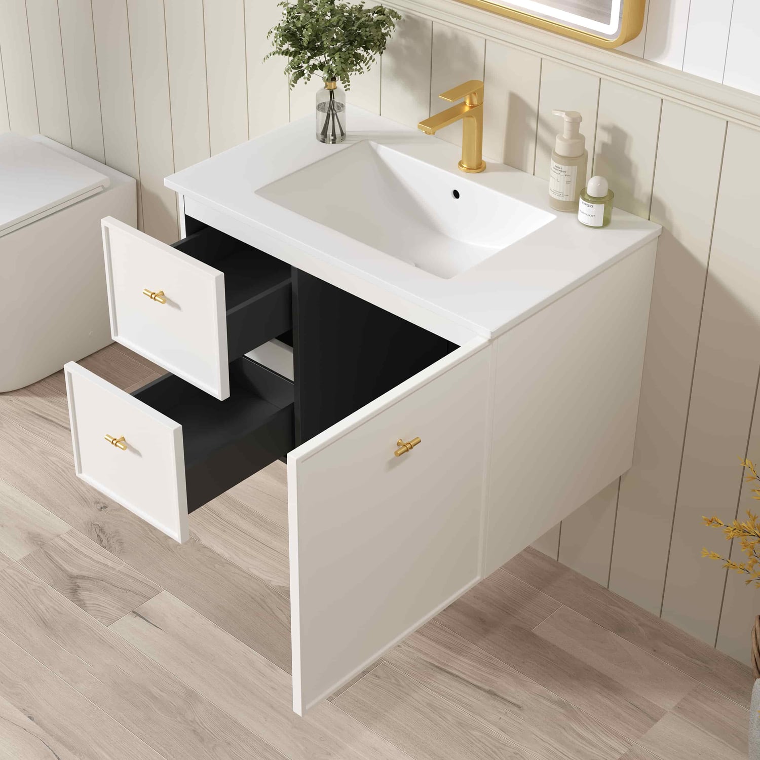 Nohoana 750mm Matte White Wall Hung Single Vanity with Ceramic Countertop
