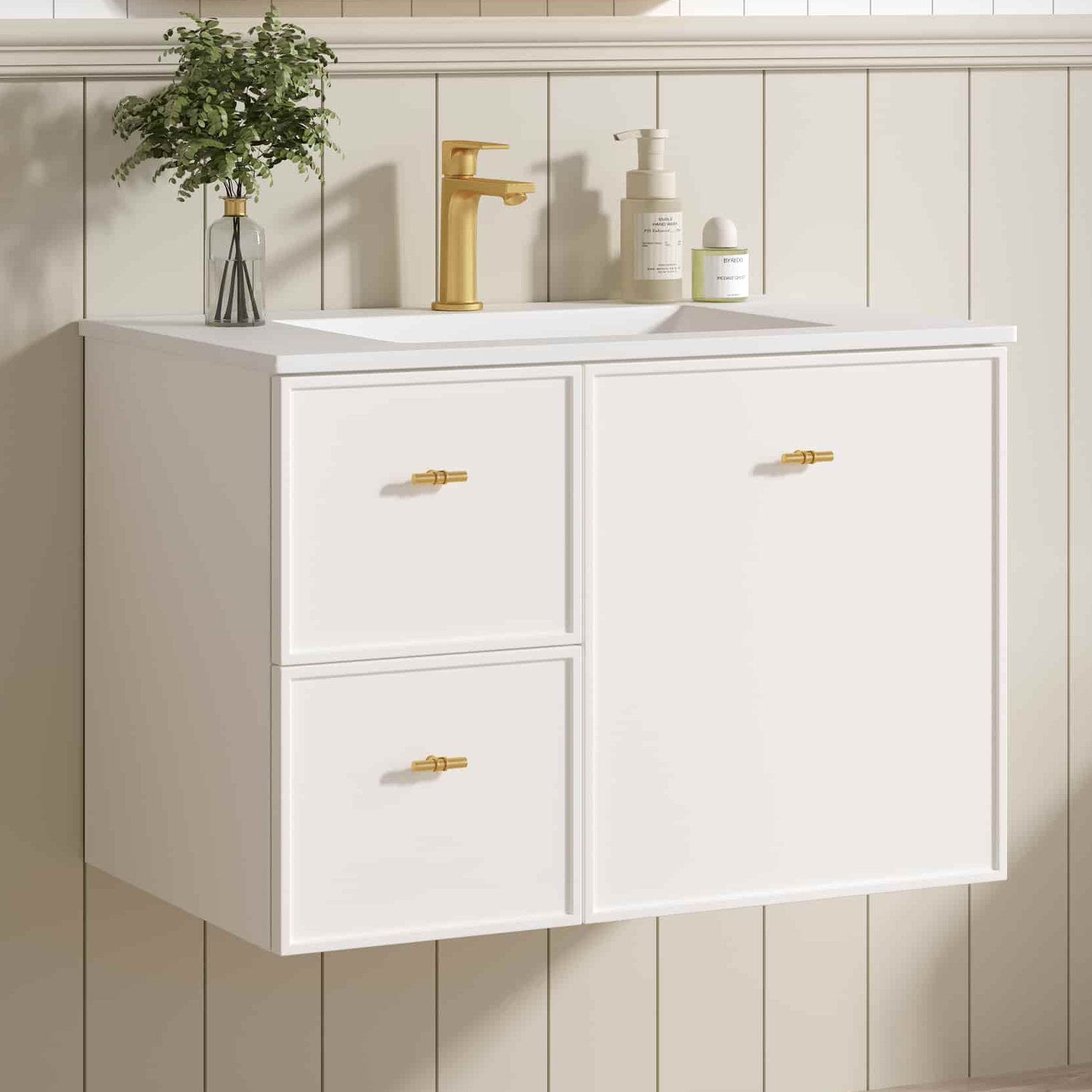 Nohoana 750mm Matte White Wall Hung Single Vanity with Ceramic Countertop