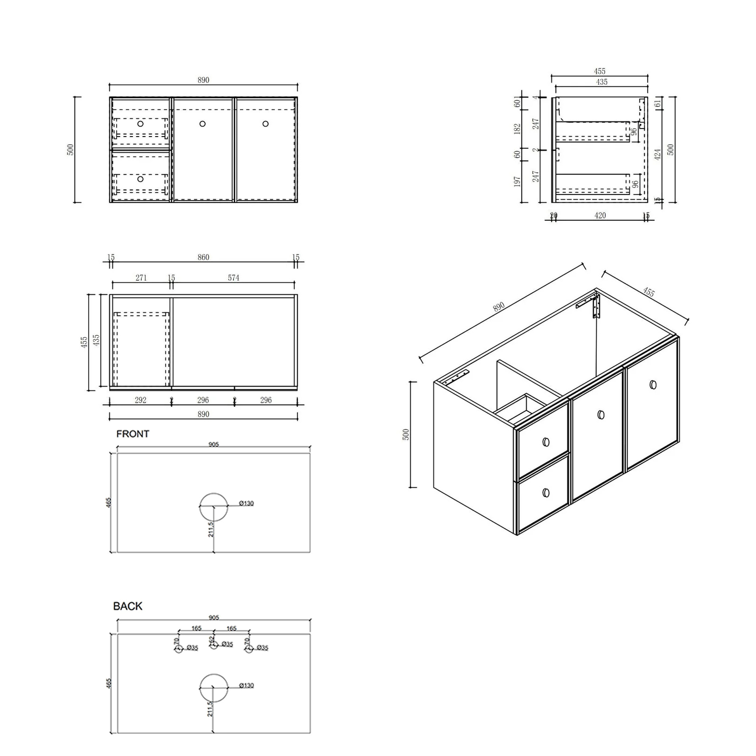 Palila 900mm Matte White Wall Hung Single Vanity with Stone Countertop
