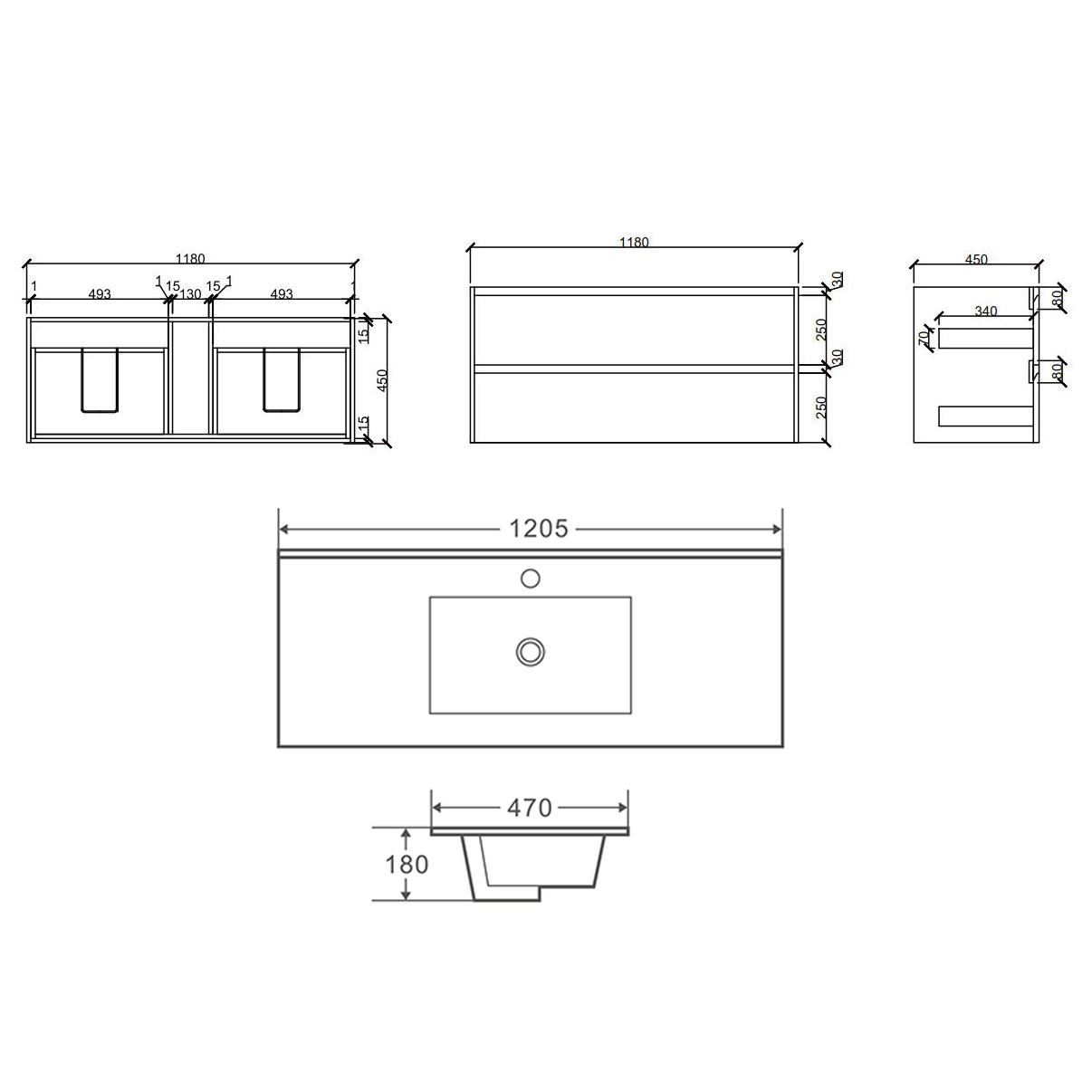 Laulea 1200mm Wall Hung Single Vanity with Ceramic Countertop