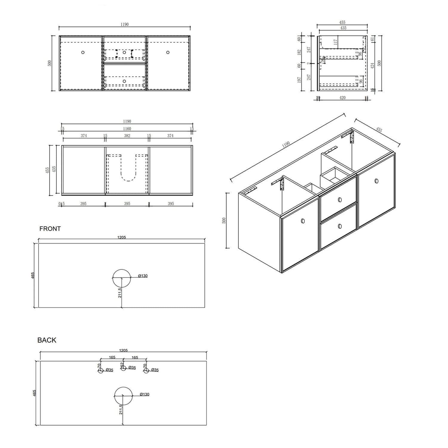 Wailani 1200mm Matte White Wall Hung Single Vanity with Stone Countertop