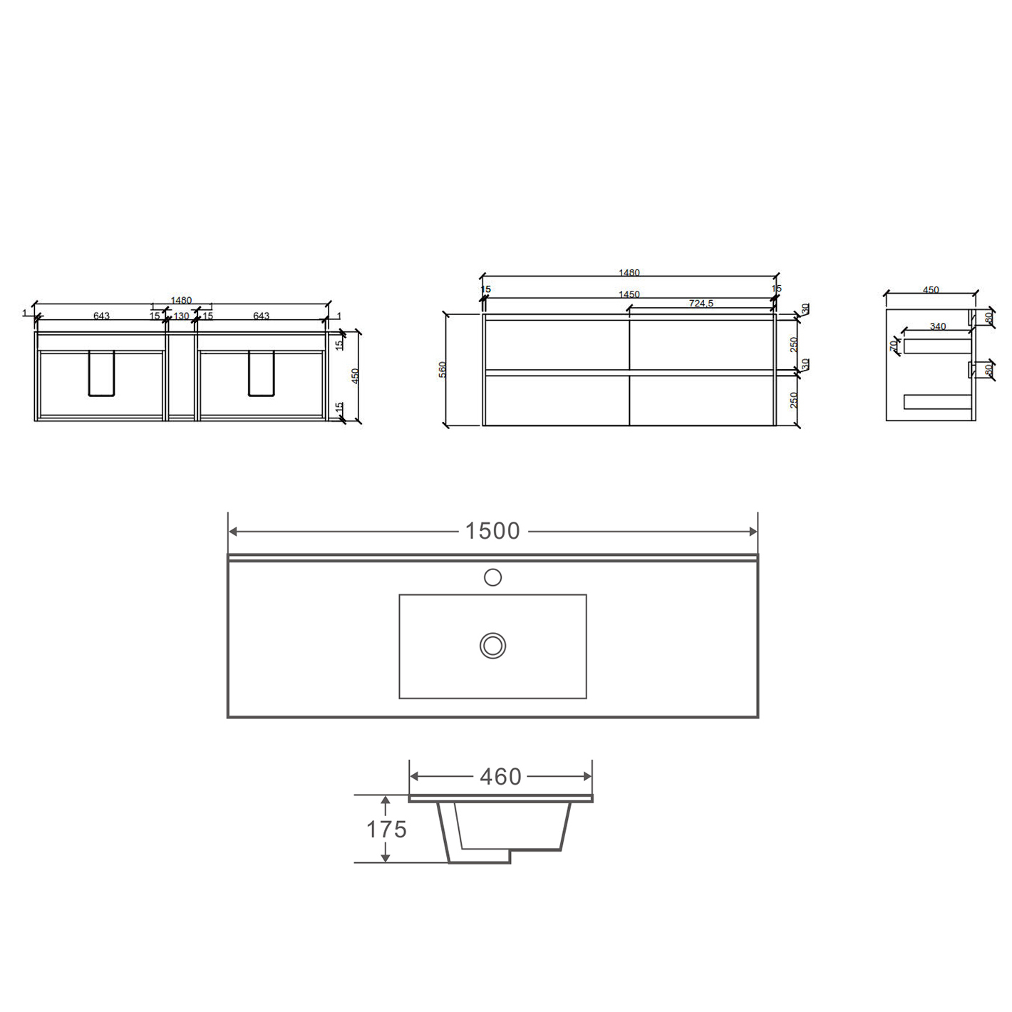Laulea 1500mm Wall Hung Single Vanity with Ceramic Countertop