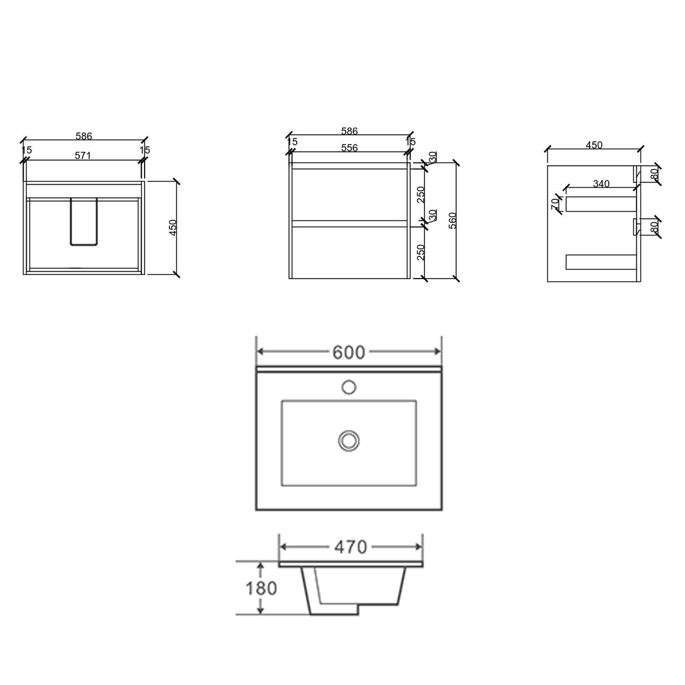 Laulea 600mm Wall Hung Single Vanity with Ceramic Countertop