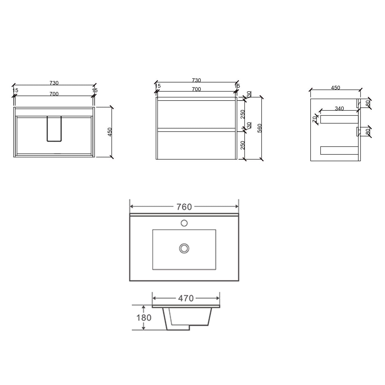 Laulea 750mm Wall Hung Single Vanity with Ceramic Countertop
