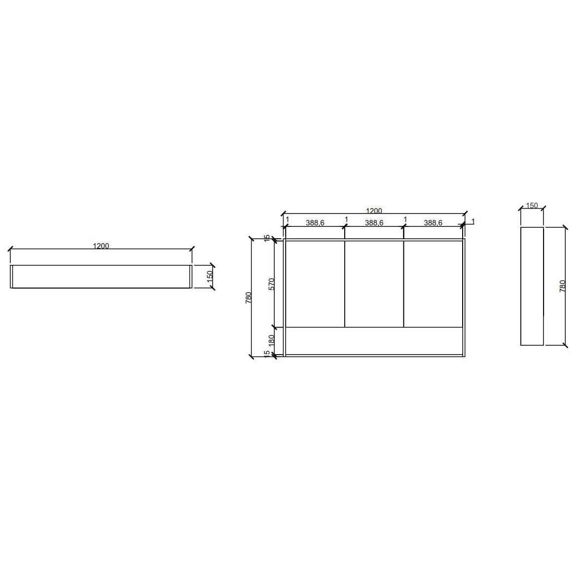 Laulea 1200mm Mirrored Shaving Cabinet with Open Shelf