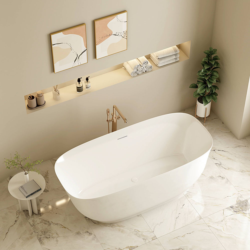 Lisbon Oval Acrylic Freestanding Bath with  Floor Mounted Mixer Package