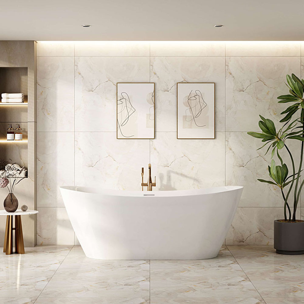 Nevada Acrylic Freestanding Bath with Antique Brass Wall Mixer set
