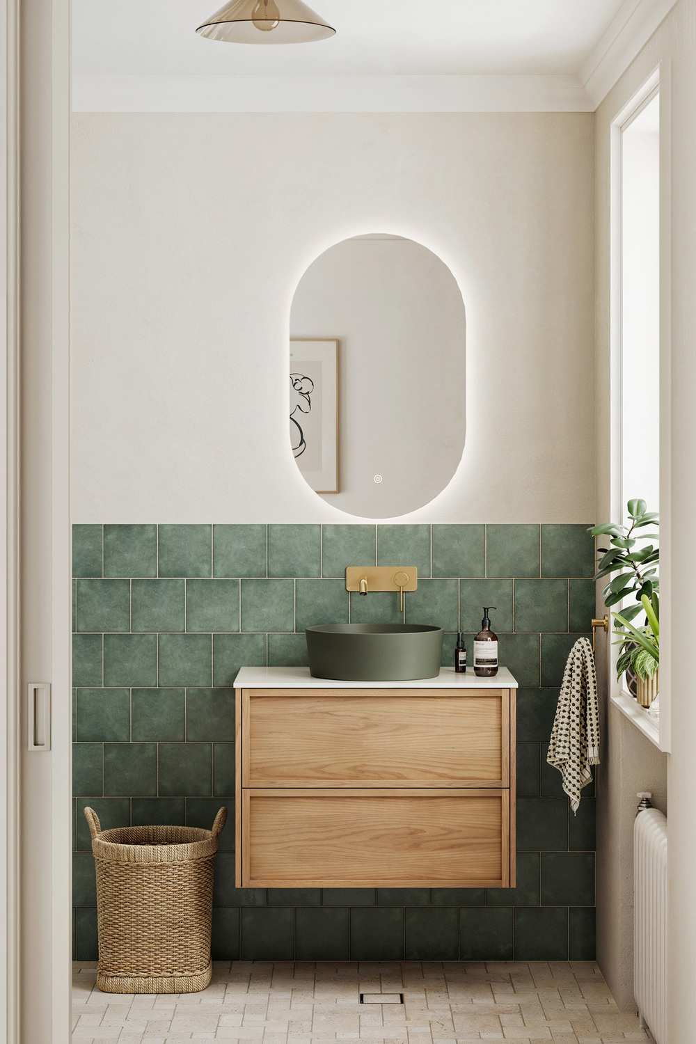 Salem Oval Acrylic Freestanding Bath with Brushed Gold Wall Mixer Set