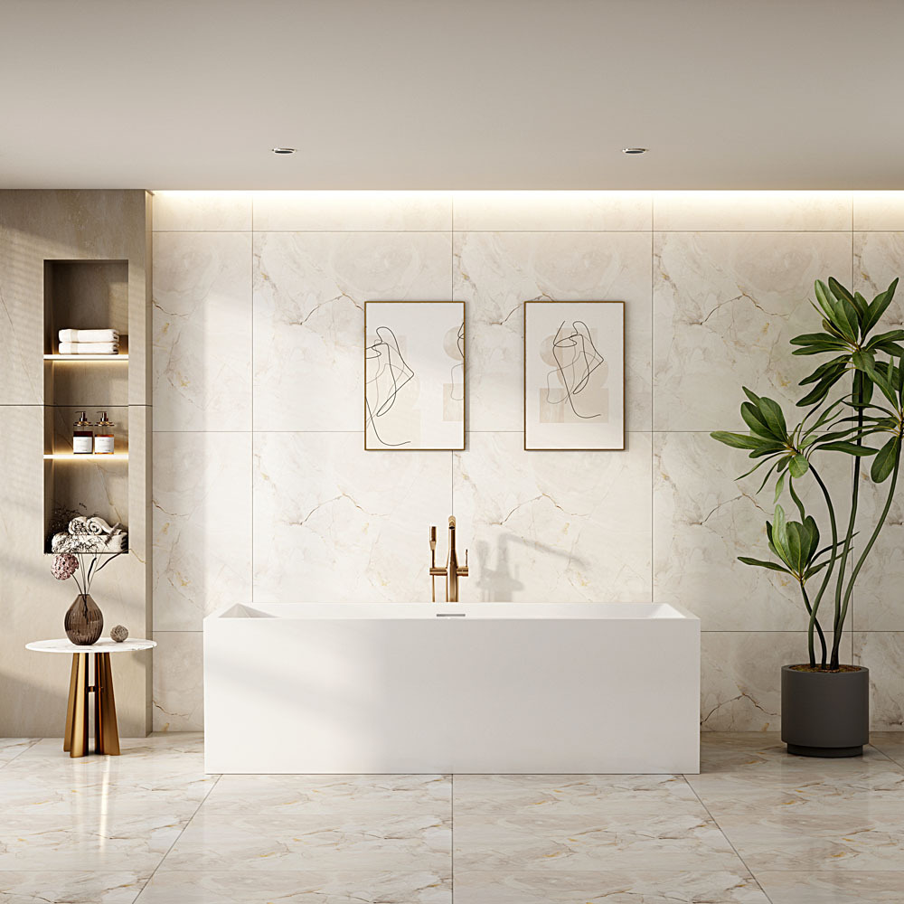 Albany Rectangular Acrylic Freestanding Bath with Floor Mounted Spout and Mixer Package